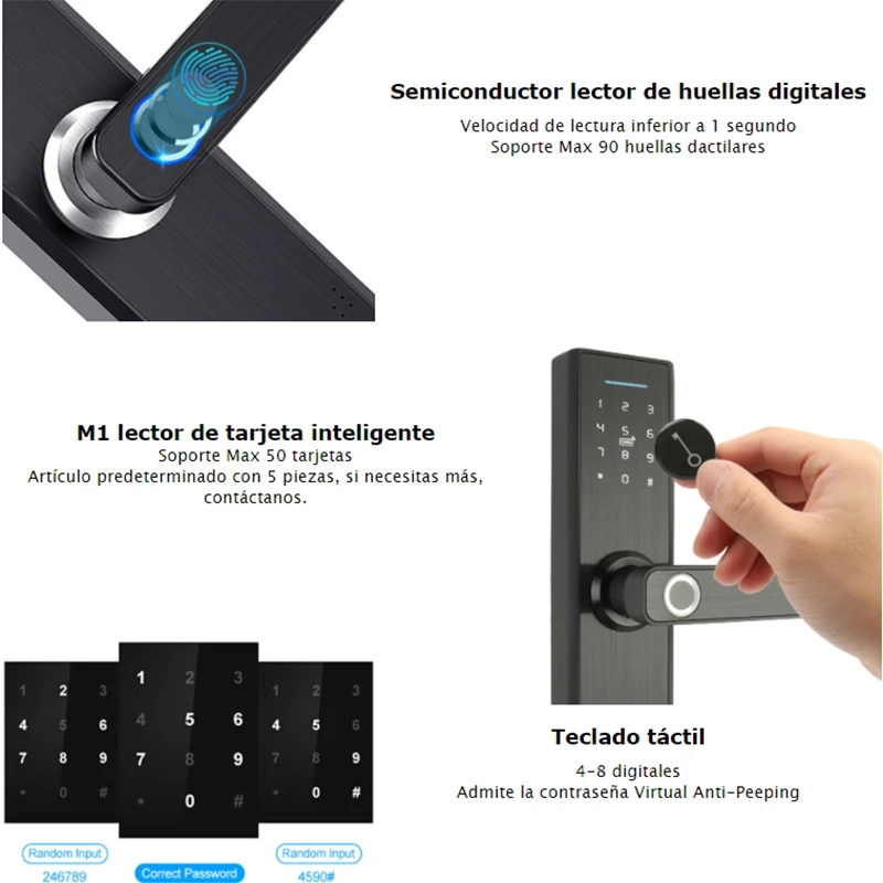 Fingerprint Lock Smart Card Digital Code Electronic Door Lock Home Security Mortise Lock Wire Drawing Panel