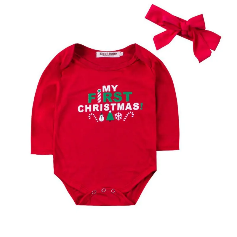 3pcs/set Christmas Children's Clothing New Girl Baby Red Long-Sleeved Rompers Skirt Headband 3-piece