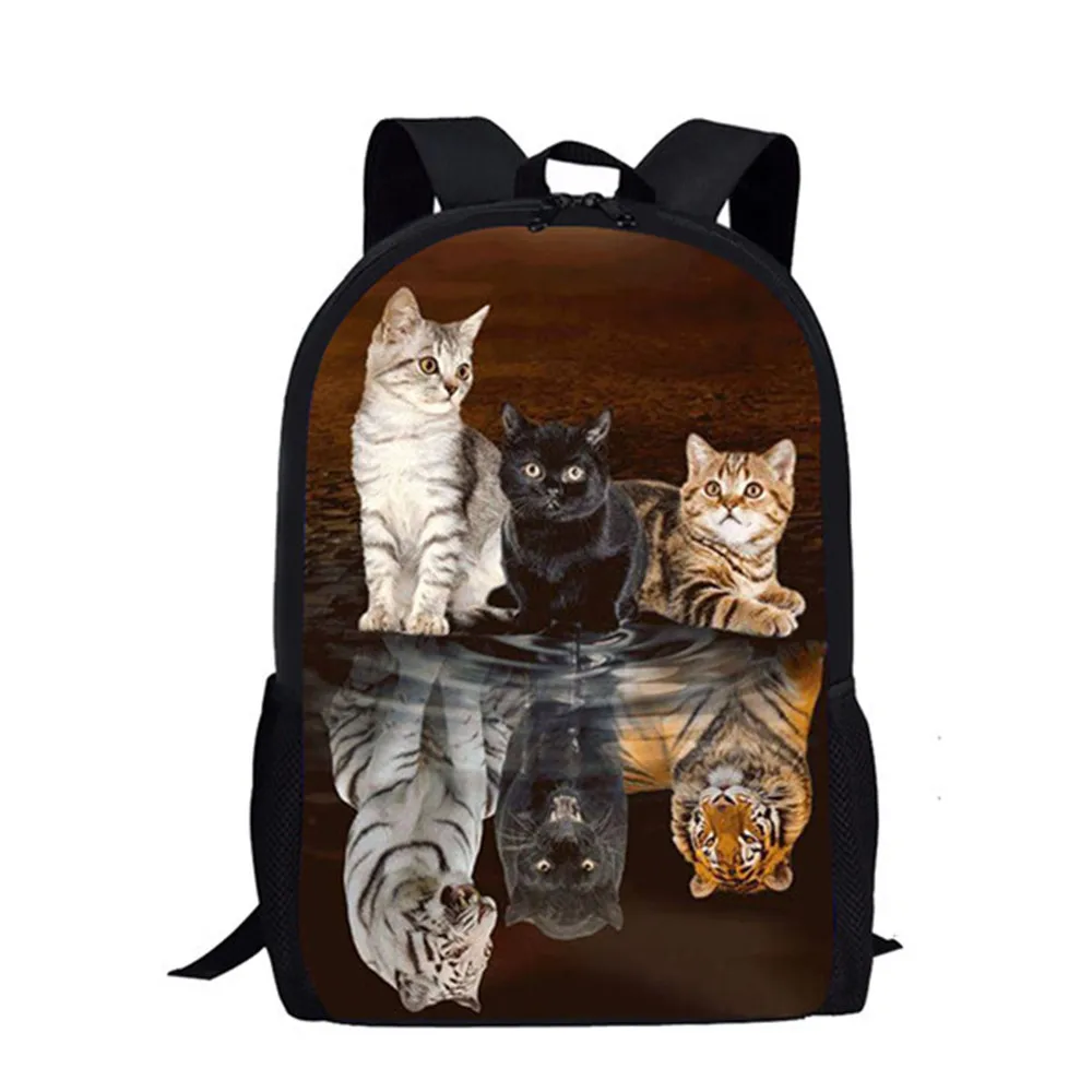 Funny 3D Cat Reflection Tiger Printing Children School Bags Backpack for Girls Boys Large Student Book Bags School Free Dropship