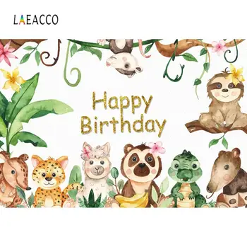 

Laeacco Birthday Photophone Jungle Safari Party Photography Backdrops Animals Branch Leaves Flowers Photo Backgrounds Photozone
