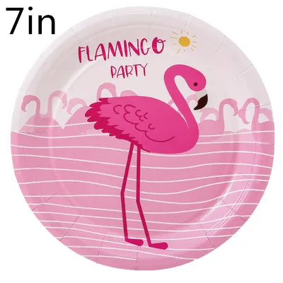 Фламинго тема для женщин и взрослых День рождения украшения Дети Девочка все для праздника одноразовая бумага съедобная посуда - Цвет: 7inch plate 8pcs