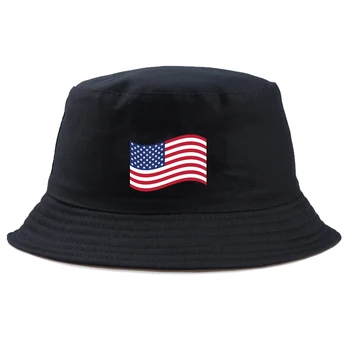 

Solid color Bucket Hats USA Flag Men faisherman hat women shading flat caps outdoor fishing hunting sunscreen folding cap boy