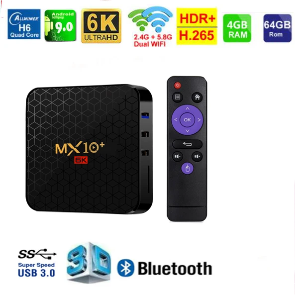 4G 64G 10 шт. MX10 Plus 6K tv Box Android 9,0 Allwinner H6 Четырехъядерный 4G 64G 5G двойной WiFi BT4.0 USB3.0 Поддержка 6K* 4K H.265 медиаплеер - Цвет: 4G 64G