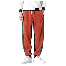 Мужские уличные вельветовые брюки, мужские шаровары, хип-хоп осенние винтажные повседневные свободные простые брюки контрастного цвета#4