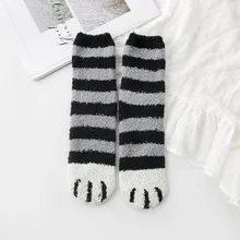 Женские зимние теплые носки, носки для сна, женская мода, симпатичная кошачья лапа, коралловые утолщенные хлопковые носки средней длины# y4