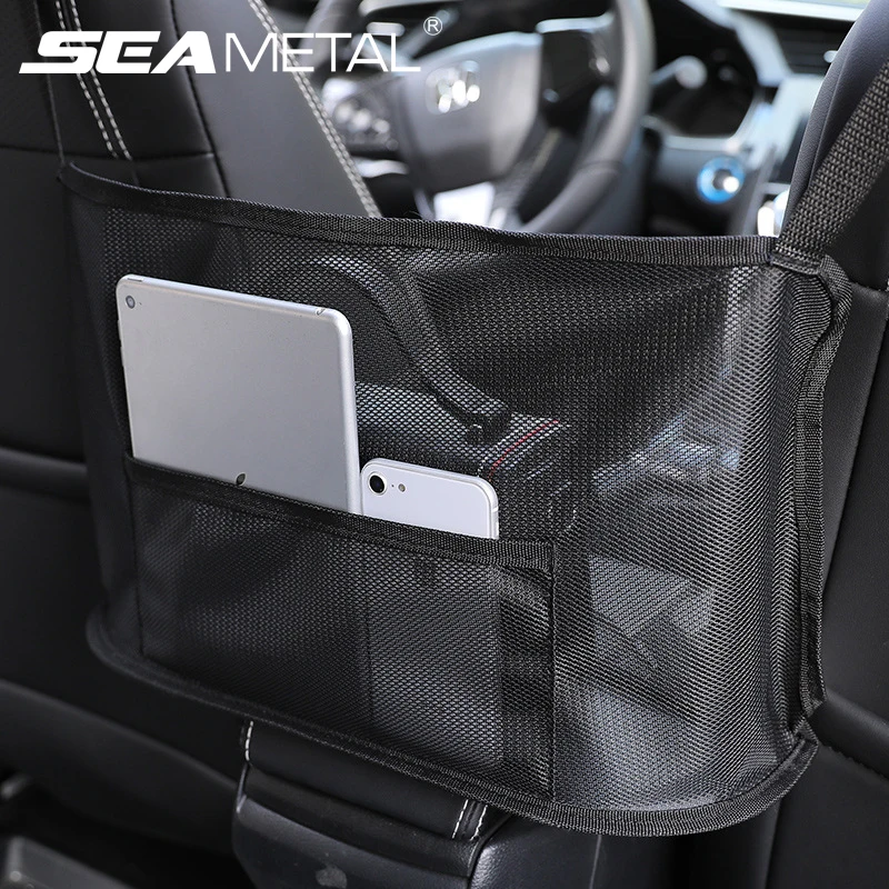 Polyester Car Seat Net Pocket Organizer Black Red