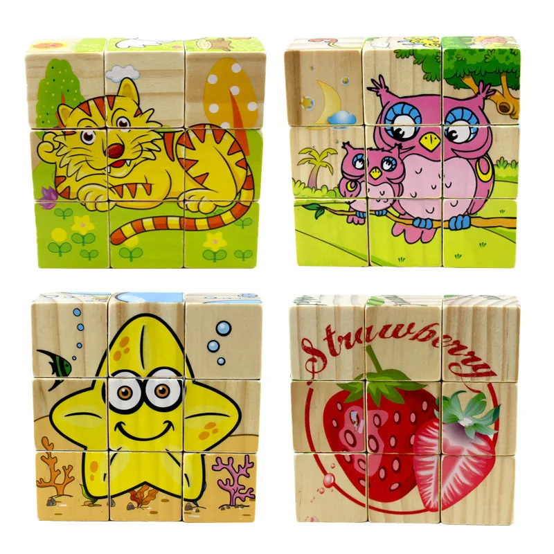 

Wood liu mian hua 9 Grain Jigsaw Puzzle Children 3D Vertical Dimension Wooden Baby Children'S Educational Toy