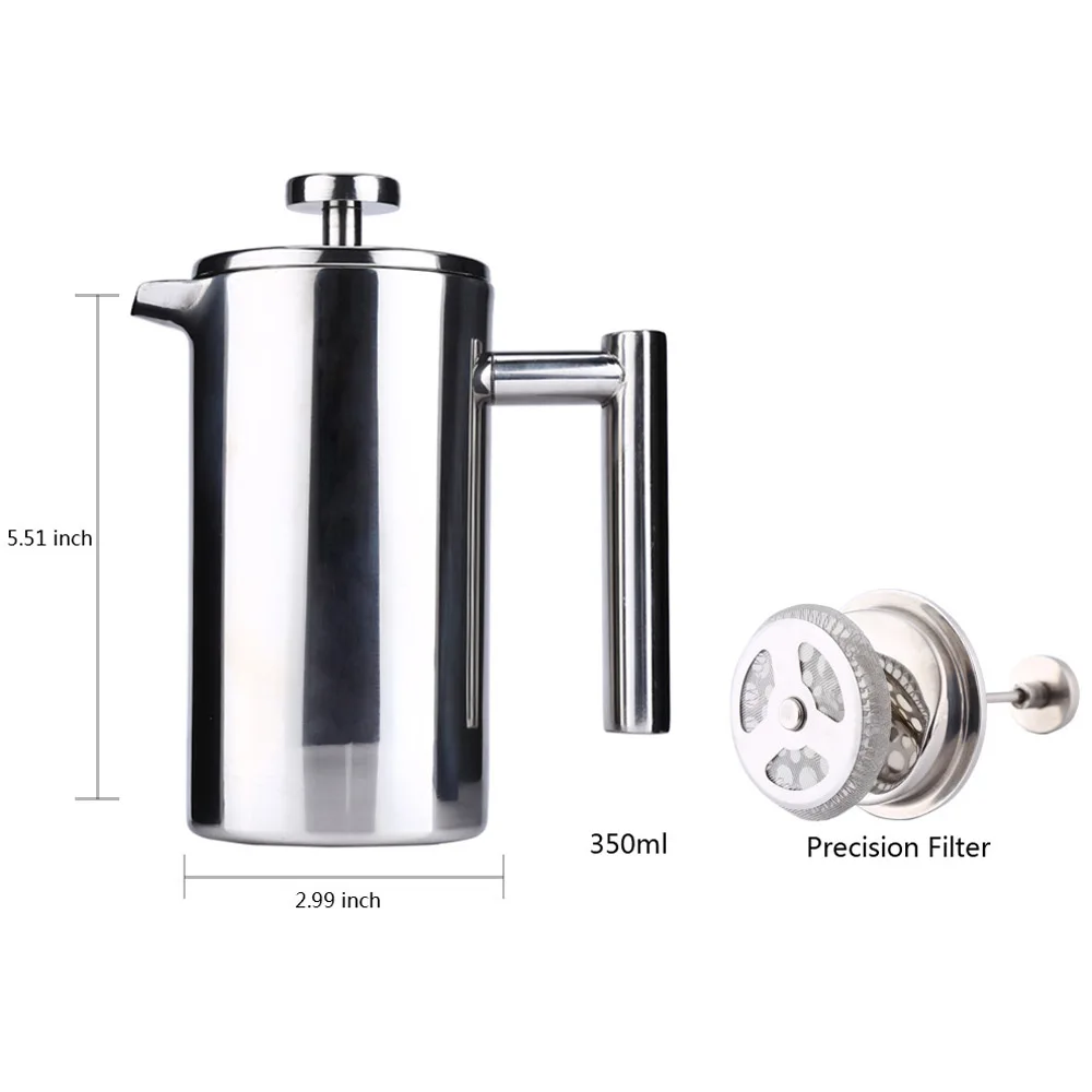 

1000ml Stainless Steel French Cafetiere Permanent Coffee Filter Basket Espresso Tea Maker Double Wall Percolator Tool Coffee Pot