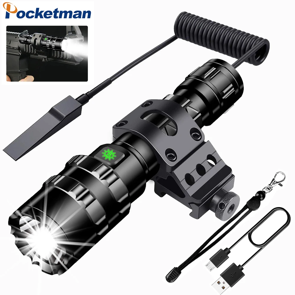 Comprar Linterna táctica LED ultrabrillante, linterna impermeable recargable USB, linterna de caza, 5 modos por 1*18650