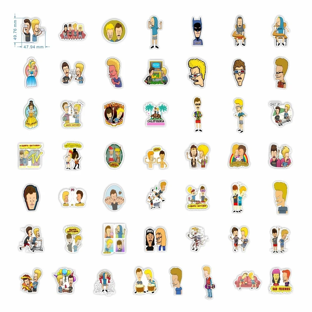 50pcs US 90s TV Shows Anime Beavis and Butt-head Decorative Wall Stickers Home Posters Bar Art
