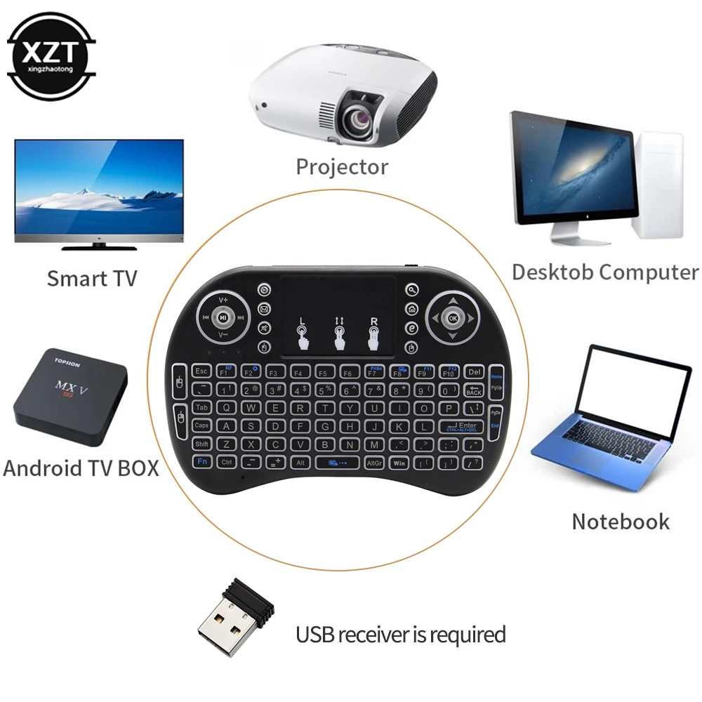 

New Backlit I8 Mini Keyboard Remote Control English Russian 2.4G Air Mouse Wireless Keyboard for Laptop TV BOX Touchpad
