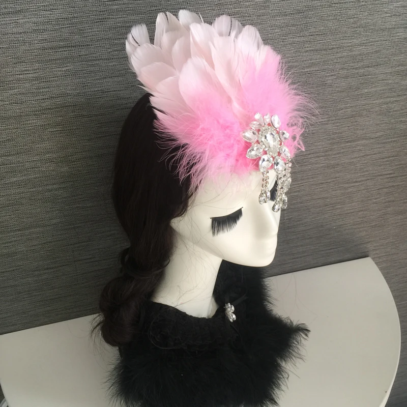 Women Headwear Женский головной убор с перьями из страз и кристаллами, украшение в виде цветка, подарок на свадьбу, заколки для волос, танцевальная Шпилька, головной убор - Цвет: Women Headwear