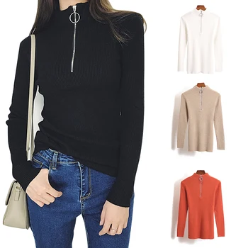 

Casual Zipper Sweater Women Turtleneck Solid Spring Autumn Female Knitted Sweater Pullovers Long Sleeve Chic Soft Jumper Top