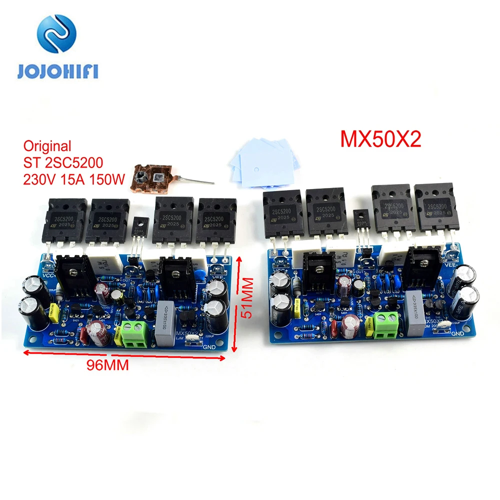 One Pair MX50X2 DIY KITS/Finished Board 200W8R ST 2SC5200 Dual Channel Single-Ended Quasi-Complementary Power Amplifier Board 2sc5200 2sa1943 power amplifier board 100w dc35v single audional channel output drop shipping