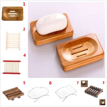 

Natural Wooden/Bamboo Soap Tray Holder Soap Storage Rack Plate Box Container Metal Soap Dish Bath Shower Plate Bathroom Acc