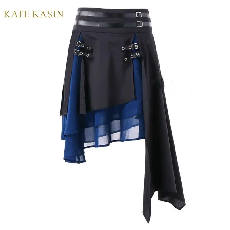 Kate Kasin, модные женские юбки в стиле панк, высокая талия, женская короткая мини-юбка, Ретро стиль, асимметричные трапециевидные юбки, нижняя часть