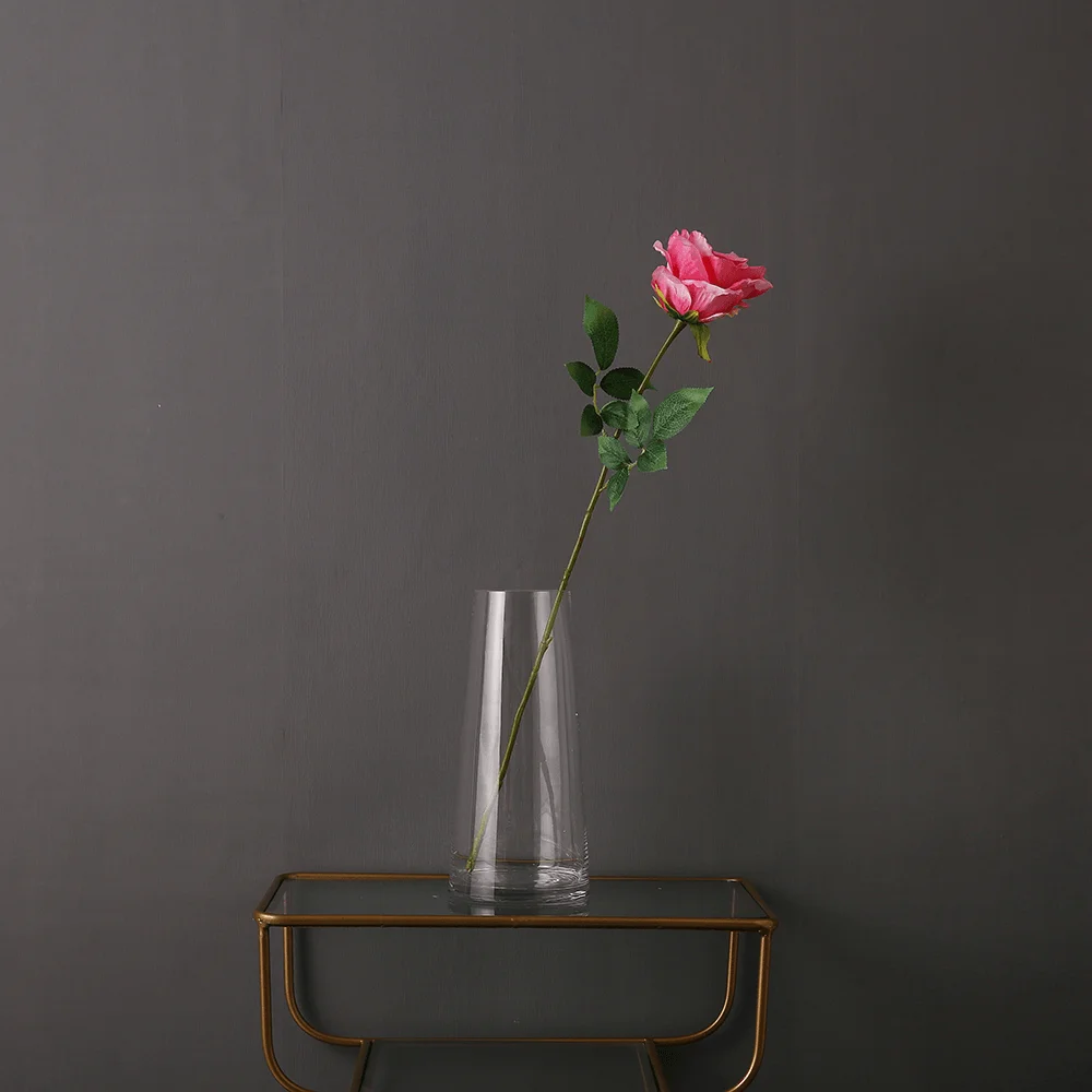 pink Открытый поли шелк Роза с длинным стволом искусственные королевские цветы для свадьбы в 6 цветах белый желтый коралловый розовый красный синий-26," высокий - Цвет: pink