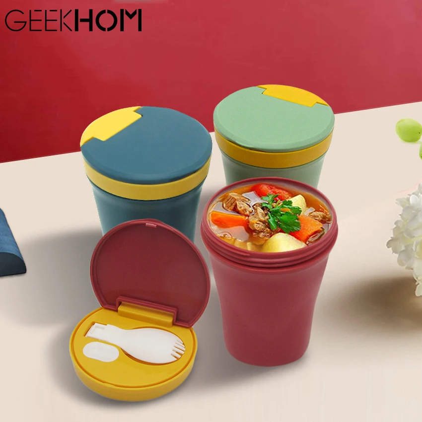 

GEEKHOM Soup Container Box Japanese Lunch Bento Box Eco Friendly Thermal Insulation Soup Cup Lunchbox With Folding Spoon