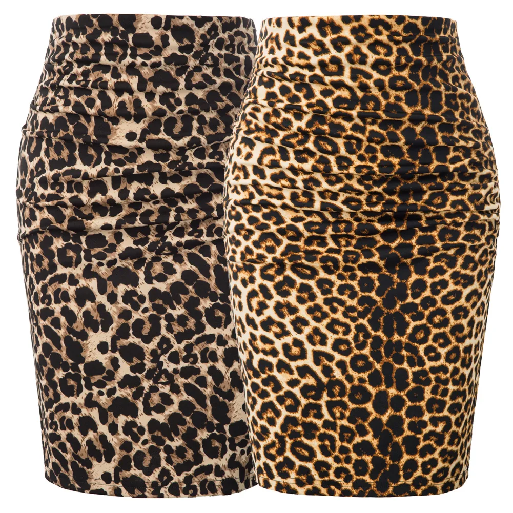 Grace Karin Fashion Women Leopard Pattern Pencil Skirt Ruched Front Vintage Hips-Wrapped Bodycon Lady Elegant Tight Skirts