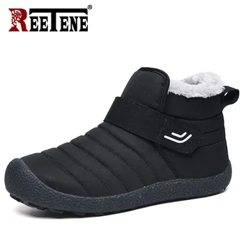

REETENE Winter Boots For Men Plush Fashion Basic Boots Men Slip-On Waterproof Male Shoes Winter Couple Shoes With Cotton 35-46