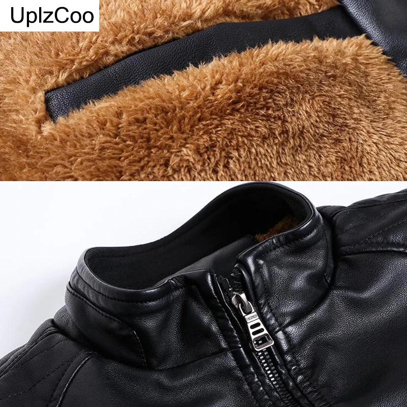 UplzCoo осенне-зимнее Мужское пальто куртка из искусственной кожи теплая мотоциклетная бархатная Повседневная Мужская хип-хоп куртка мужская одежда 6XL FM182