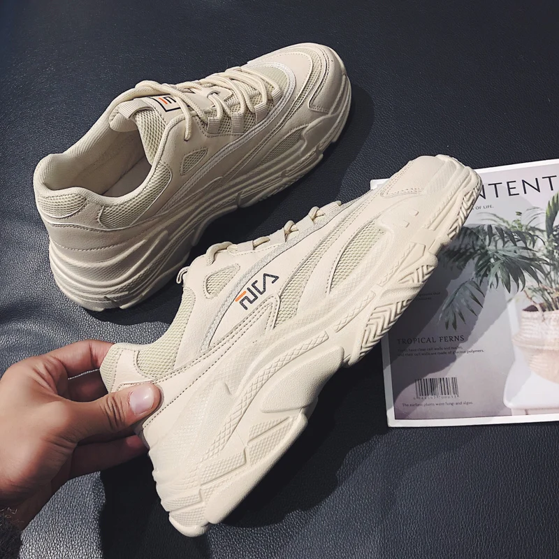 Men's Casual Shoes Clunky White Sneakers PU Leather Breathable Mesh Platform Men Dorky Dad | Обувь