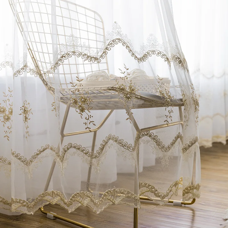 Белые жемчужные Роскошные тюлевые шторы с вышивкой для гостиной романтические кружевные занавески для занавески в спальню M200#5