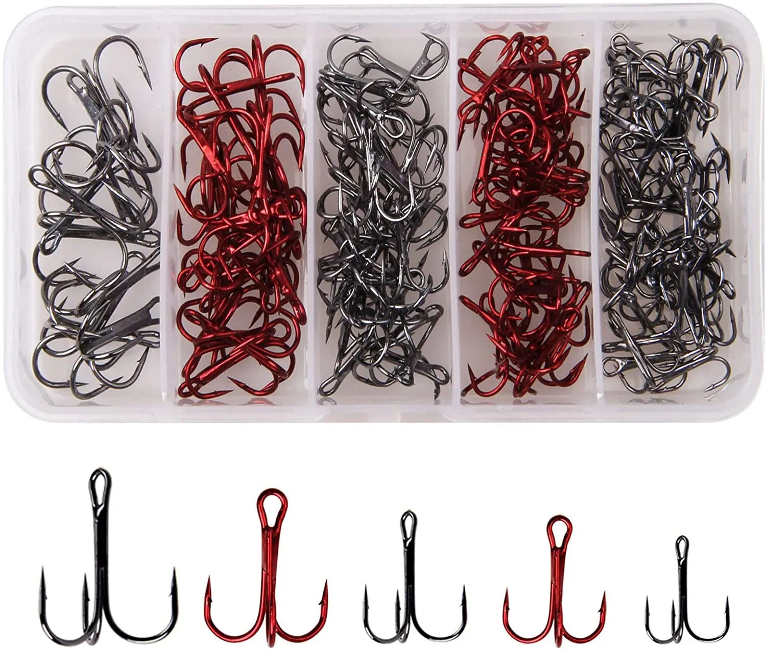 

130pcs/box Fishing Hooks Treble Hooks Kit High Carbon Steel Strong Sharp Round Bend Fish Hooks for Hard Baits Lures