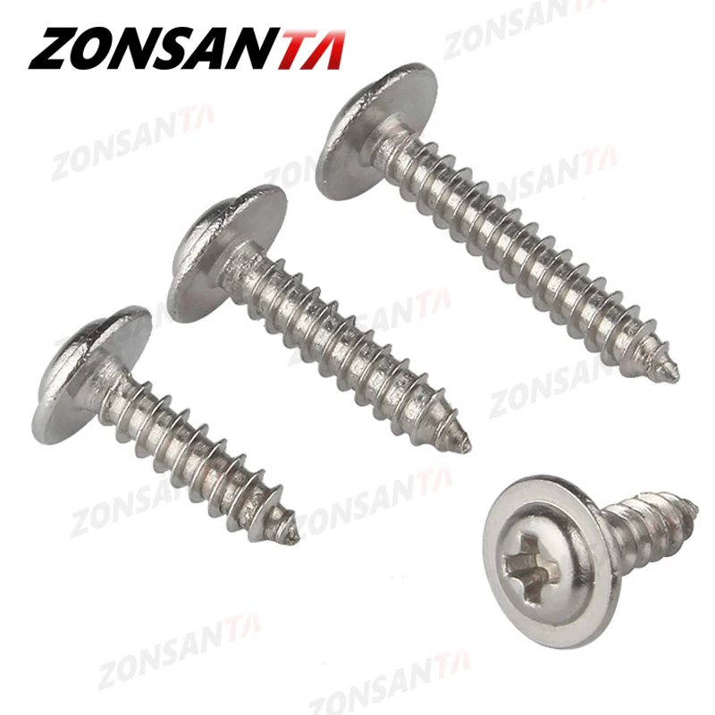 Self tapping screw 50pcs M1.4 M1.7 M2 M2.3 M2.6 M3 M4 Cross Round Head with Washer Self Tapping Screw 304 Stainless Steel Wood Screws