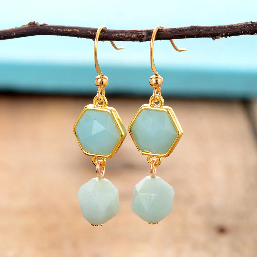 Exclusive Women Earrings Faceted Amazonite Dangle Earrings Classic Elegant Gifts Jewelry Gifts Dropship