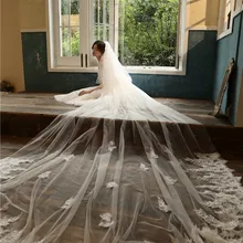 Favordear, высокое качество, рисунок, цвет 4 м, Соборная свадебная фата, длинная роскошная аппликация, край, фата для невесты, свадебные аксессуары