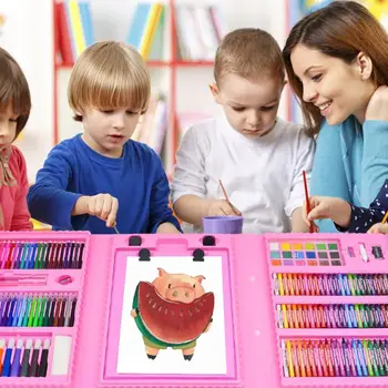

208pcs Kids Gift Creative Painting Graffiti Paint Brush Set Fashion Children Daily Entertainment Toy Art Sets with Easel