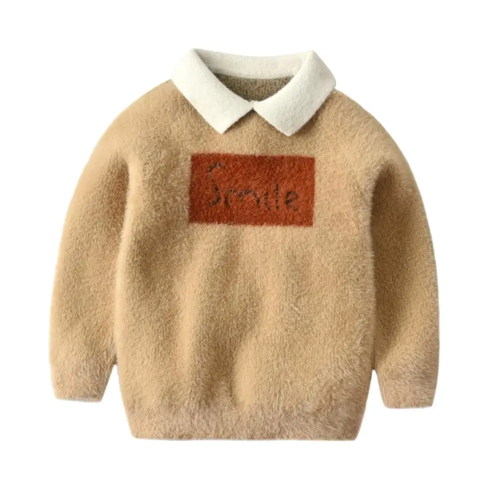 Детский свитер для мальчиков, теплые вельветовые свитера с надписями, Детские топы для девочек, Повседневная зимняя верхняя одежда, кардиган для детей 3-10-12 лет - Цвет: Camel