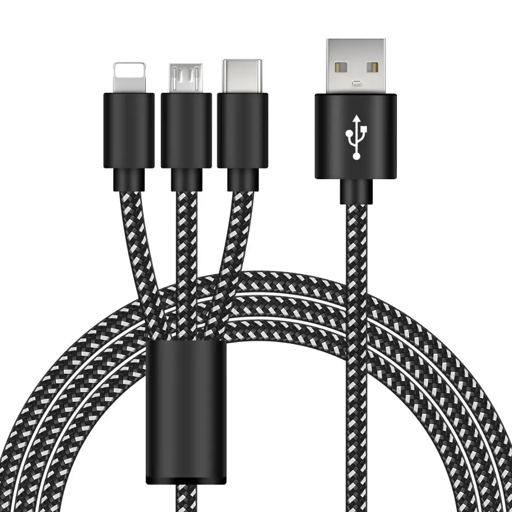 Senhomtog 3 in 1 denim usb data cable one drag three fast charging for iOS Android type-c