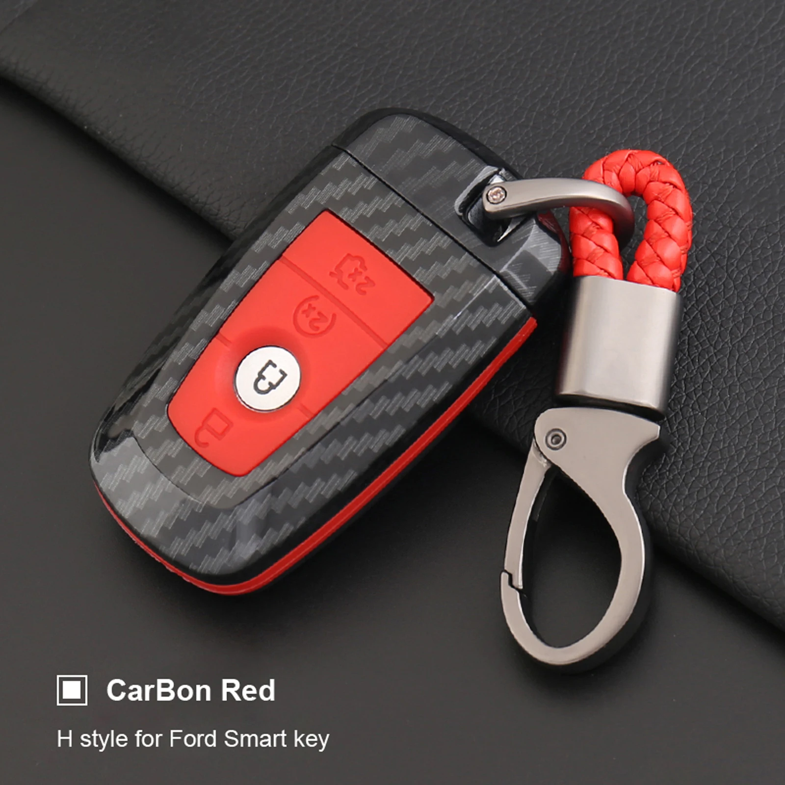 jingyuqin 4B Carbon Fiber Silicone Key Case Cover for Ford Fusion Mustang Explorer F-150 F-250 F-350 Smart Key - Название цвета: red