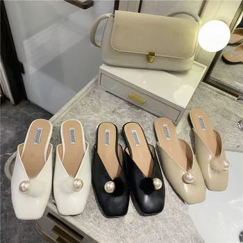 

Flat Shoes Female Ladies' Slippers Shallow Slides Basic PU Fabric Rubber Flat Shoes Female Ladies' Slippers Shallow Rubber