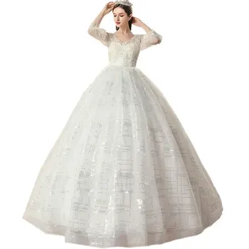 

Glittering Sequins Tulle V-neck 1/2 Sleeve Prom Ball Gown Evening Formal Floor Dress