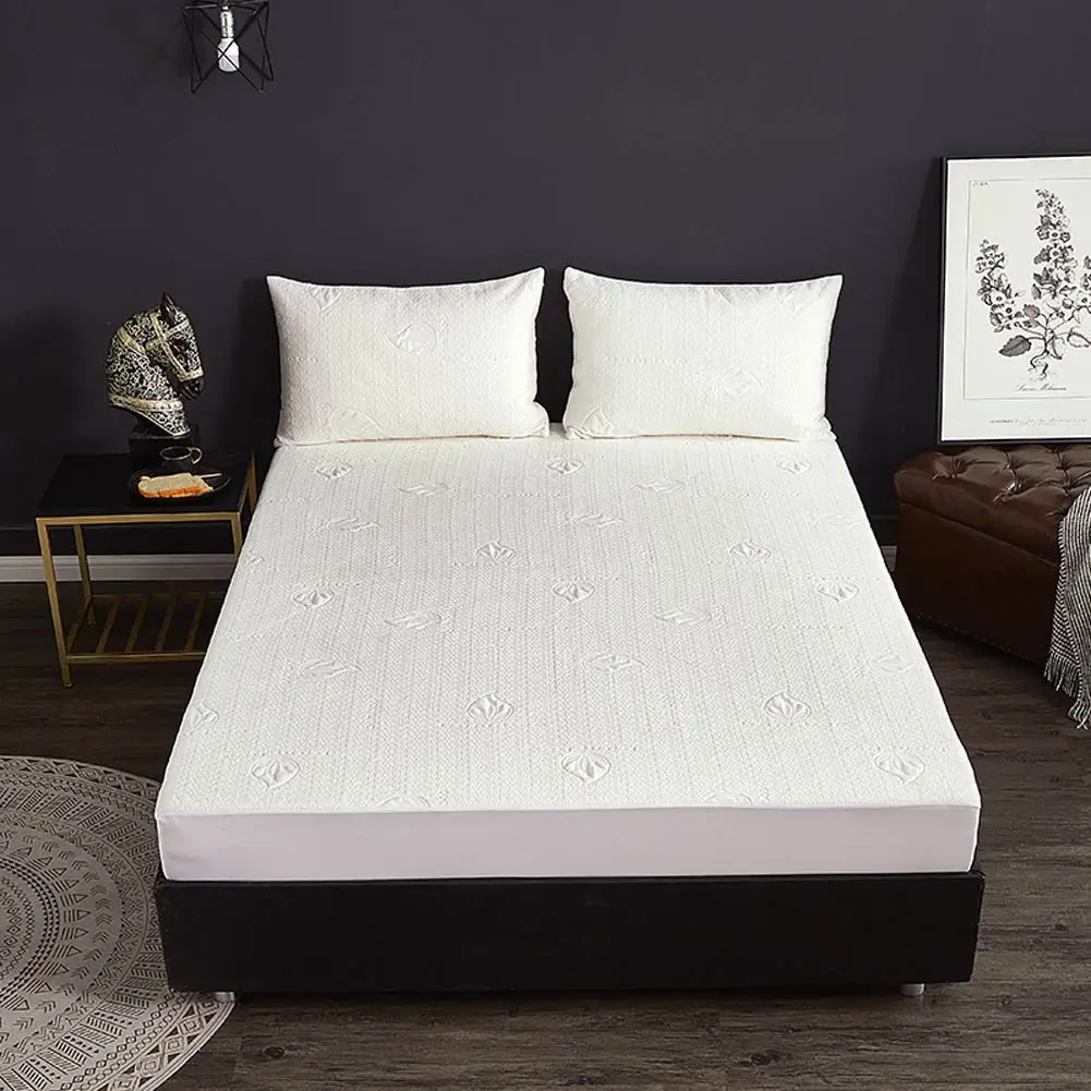 Svetanya waterproof Bamboo Fiber Fitted Sheet Bedsheet Mattress Cover white