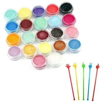 

22PCS Assorted Color Glitter Mica Pigment Powder + 20PCS Stirring Sticks for Soap Making Nails Bath Bombs Lipstick Eye Shadow
