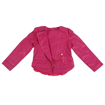 

Children Clothing Spring Autumn Fashion Cardigan Pockets Zipper Princess Lace Pearls Girls Faux Leather Jackets Coats Outerwear