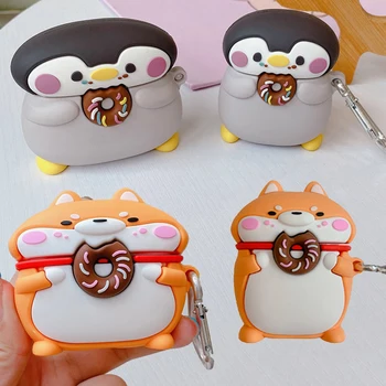 

For Airpods Pro 3D Cute Cartoon Donuts Dog Penguin Baby Case for Apple Airpods 1 2 3 Shiba Inu Puppy Wireless Earphone Cover Box