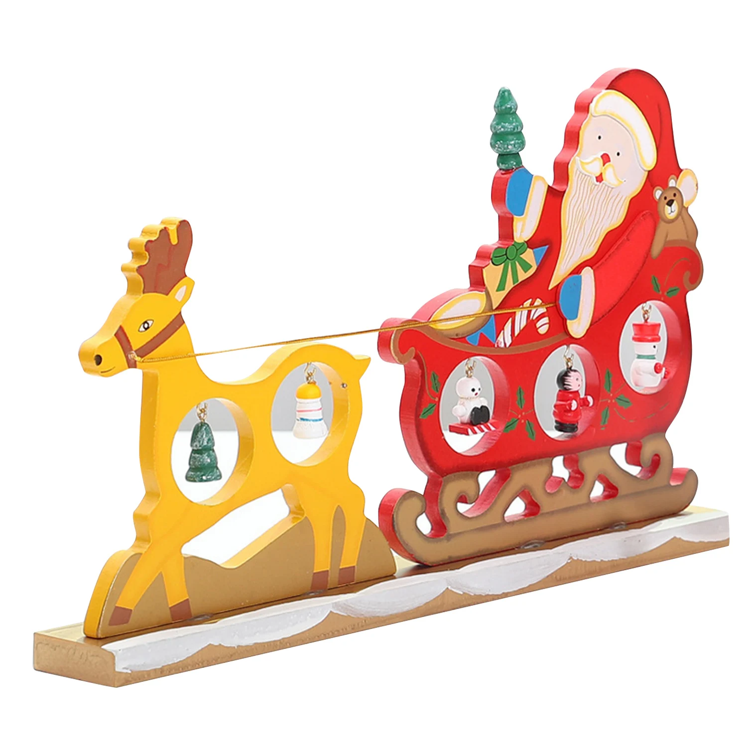 Рождественский олень, дерево, ремесло, настольный декор, Санта-олень, Рождественское украшение с 5 шт., мини нарисованные подвесные украшения для рождественского декора