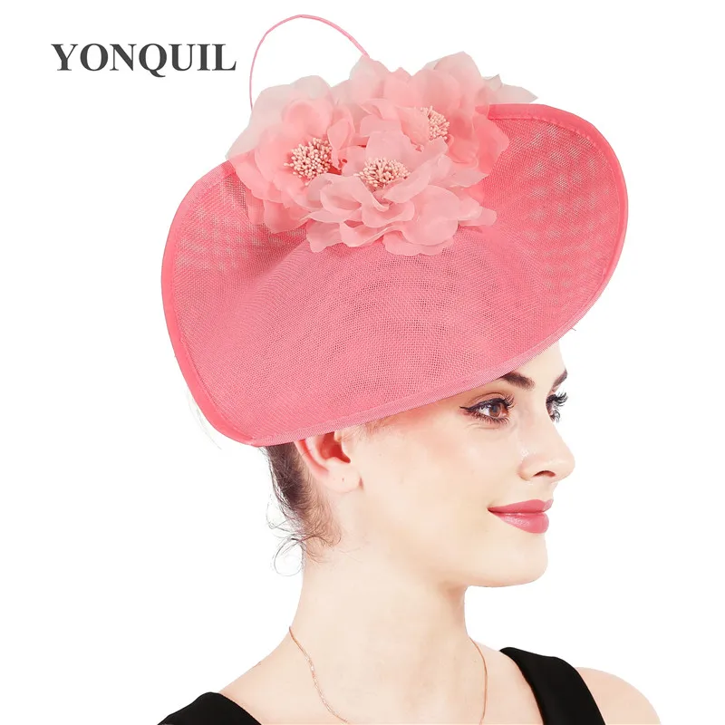 Pink Винтажные большие шляпки для волос kenducky derby, элегантные женские головные уборы fedora, причудливый розовый Шелковый цветок, новинка SYF648 - Color: Pink