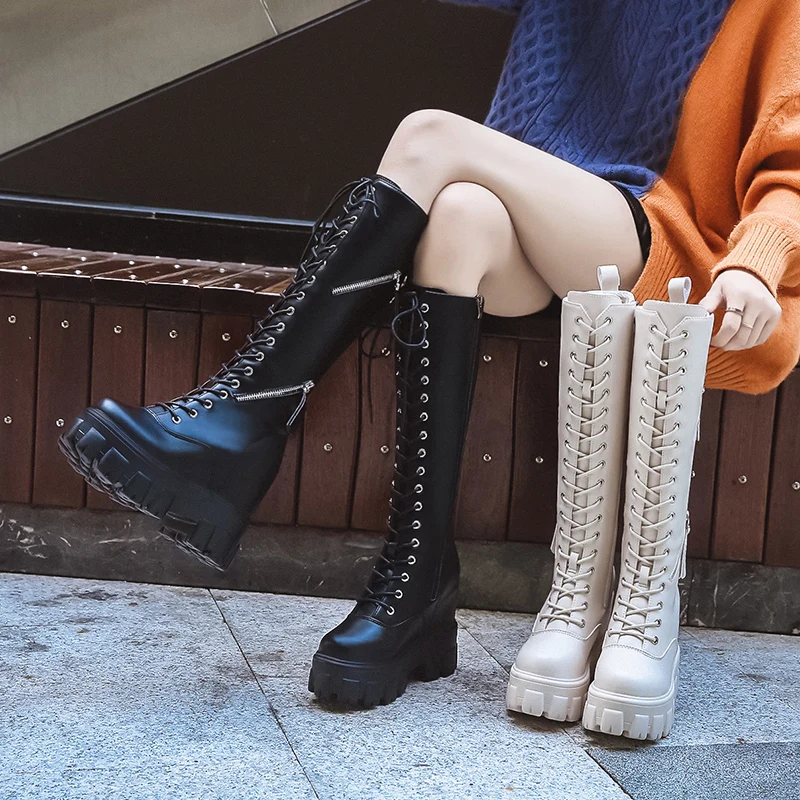 Women's Mid Calf Boots Round Toe Shoes Luxury Designer Booties Ladies Low Heels booties Lace Up Winter Footwear Boots-women