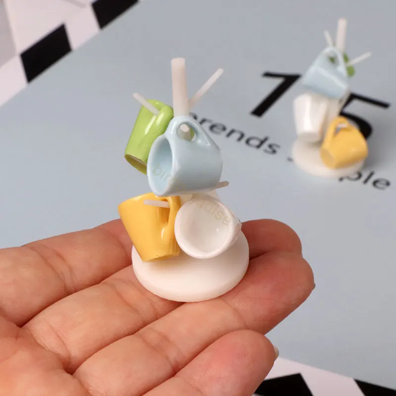 Dolls Miniature Accessories Mini Tea Cup Set Rack Cup Holder Model Pretend Play Kitchen Furniture for Barbie Ob11 Dollhouse Deco 2