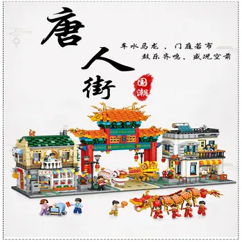 

Chinese Traditional Culture Building Blocks Dragon Lion Dance Bricks Street View Architecture Toys LOZ Mini Chinatown 3581pcs