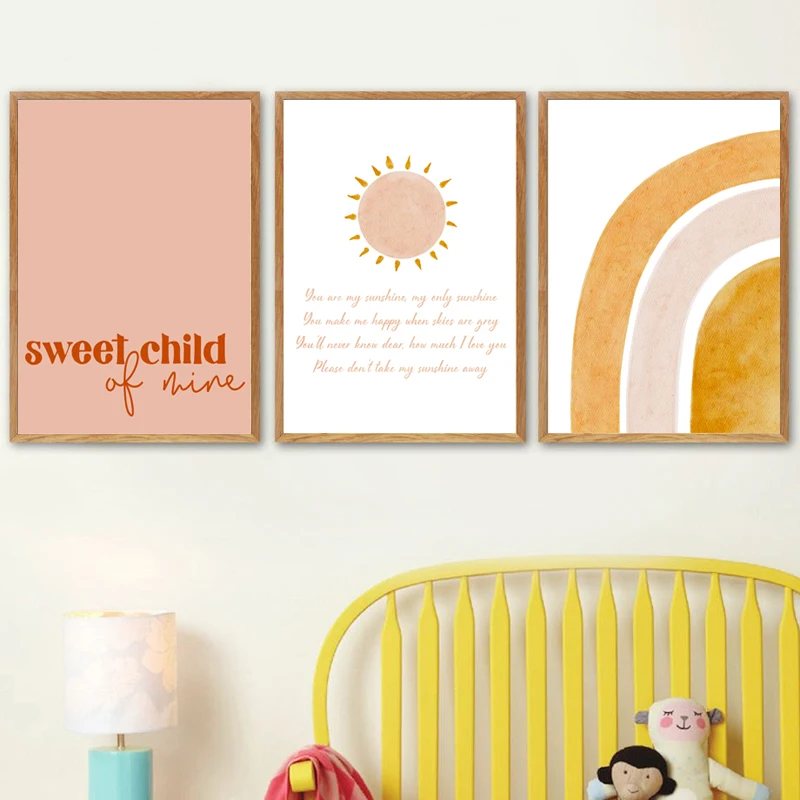 Boho-Nursery-Wall-Art-Posters-and-Prints-Sun-Moon-Rainbow-Canvas-Painting-Sweet-Child-Quote-Nordic (2)