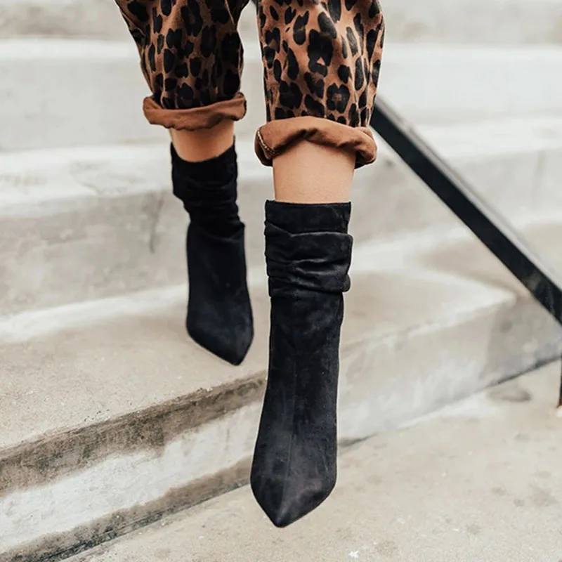 

New 2019 Ankle Boots for Women Slim Stretch Pointed Toe Sock Boots Square High Heel Boots Shoes Woman Fashion Bota Feminina