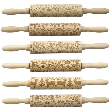 

35cm Snowflake Laser Embossing Rolling Pin Printed Cookie Dough Stick Fondant Tool Baking Noodle Cake Dough Engraved Roller