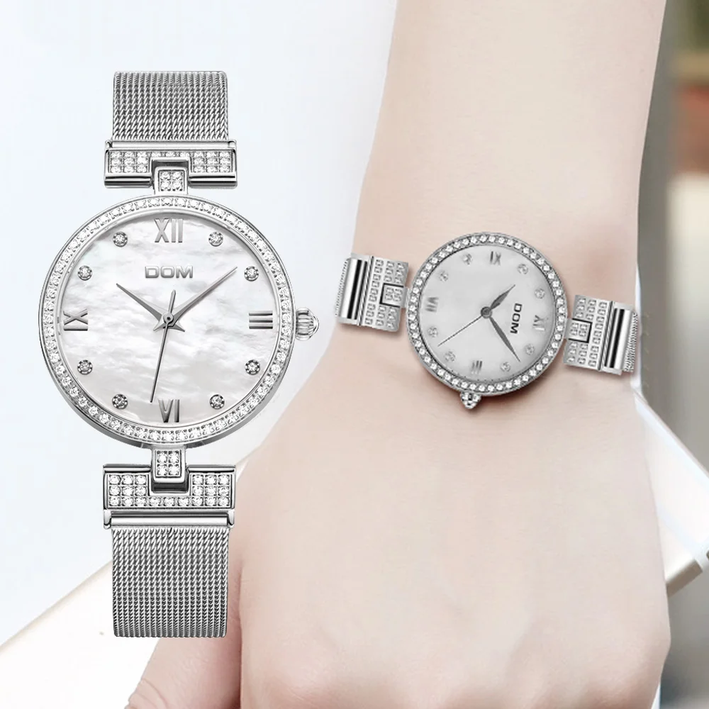 Часы DOM женские кварцевые с сетчатым стальным ремешком|mujer|mujer reloj |
